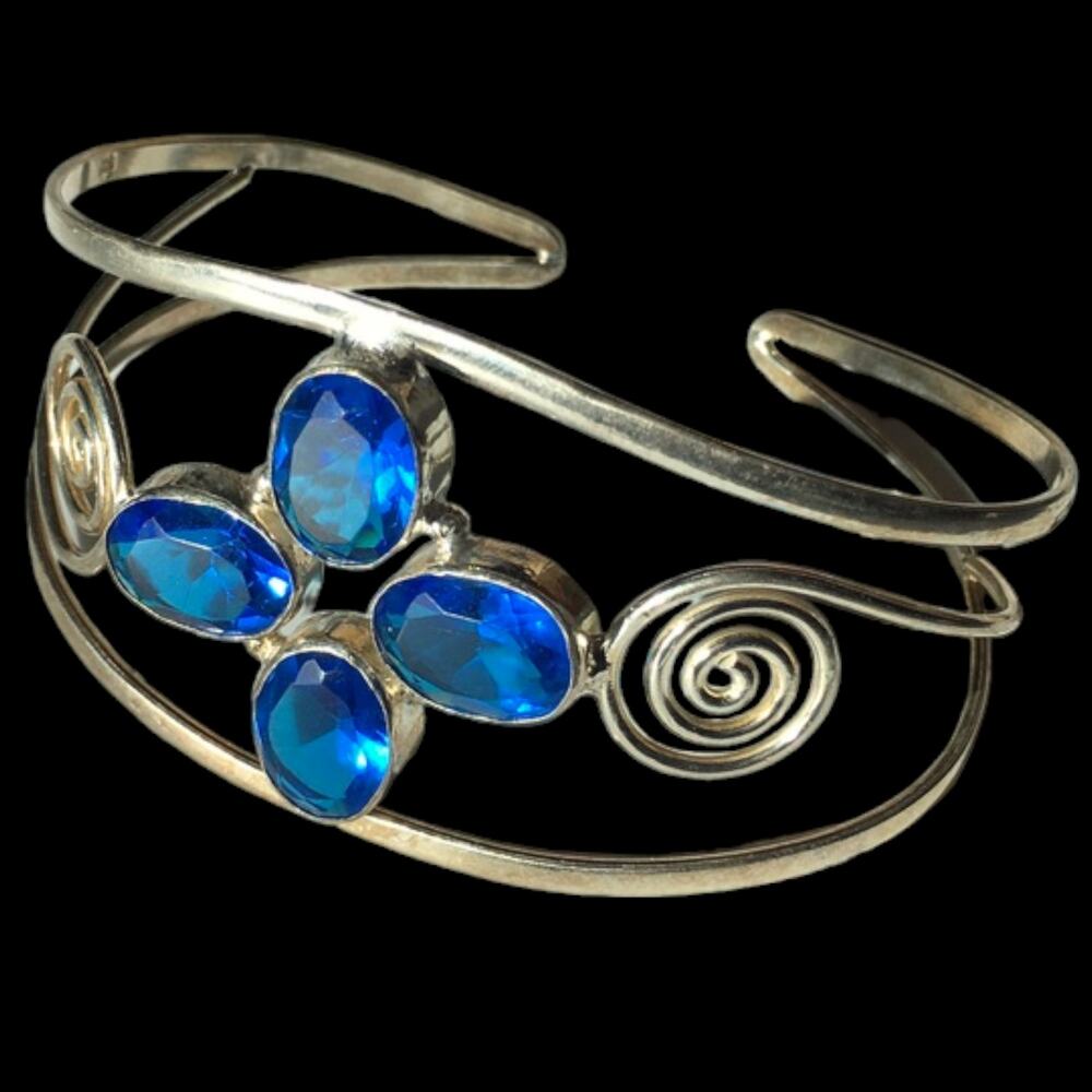 925 stamped large brilliant blue crystal cuff bracelet